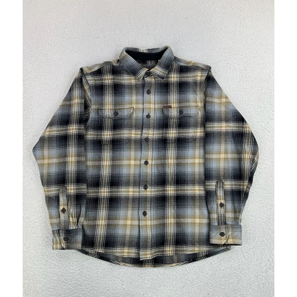 Orvis Shirt Mens Medium Gray Plaid Flannel Button Up Long Sleeve Outdoor Casual